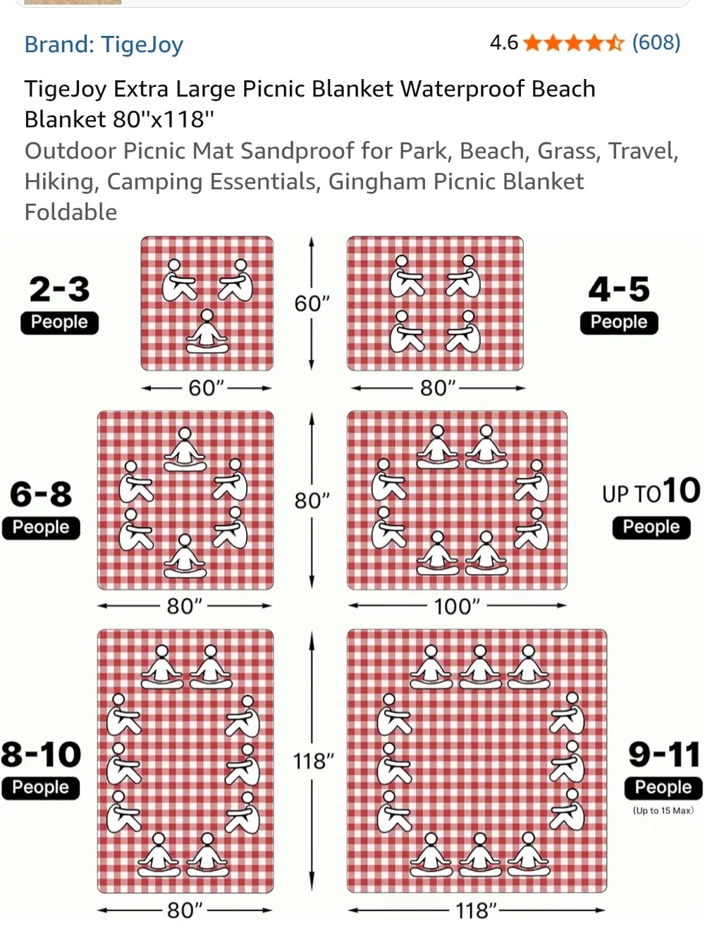 Red Gingham Picnic Blanket Quilted Waterproof XL New